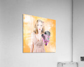 Funny woman cook waving stop. Bad cooking Acrylic Print