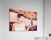 Retro pinup girl holding food and drinks tray Acrylic Print