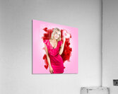 Perfect blond girl holding valentine heart sign Acrylic Print
