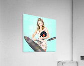 Beautiful 70s DJ pinup girl with record music disc Acrylic Print
