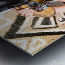 Beautiful skater woman resting against grunge wall Metal print