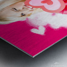 Cute love hungry girl eating big red heart Metal print