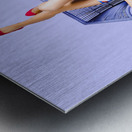 American pinup woman upside down on cane chair Metal print