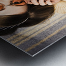 Eyewear fashion model. Pin up woman in sun shades Metal print