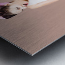 Female pinup travelling tourist sitting on luggage Metal print