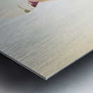 woman wearing v-neck blouse and floral hat Metal print