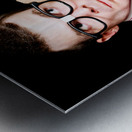 Male Nerd Inventor Holding Brick Mobile Telephone Metal print