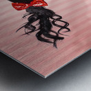 Fashion model straightening long brunette hair Metal print