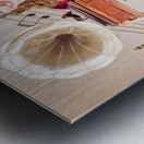 Pin-up at the disco. Vintage woman with gramophone Metal print