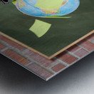 Nerd man holding earth world globe in classroom Metal print