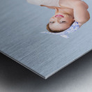 Retro housewife doing television aerobic exercise Metal print