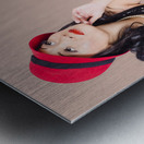 Woman on retro TV. Fifties broadcast Metal print