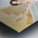 Beautiful smiling skater woman. City skateboarding Metal print