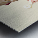 Confused woman with retro phone Metal print