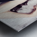 Dead woman holding black flower in blood puddle Metal print