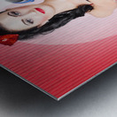 Young beautiful girl with hairdryer. Hair care Metal print