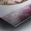 Female performer behind the stage curtain light Metal print