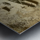 Goggles pouch and model biplane on map Metal print