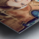 Skater girl from 1950s holding wooden skate deck Metal print