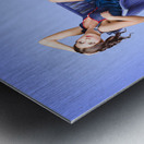 Full-length portrait. Lovely woman in denim dress Metal print