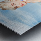 Young retro woman on a tropical beach vacation Metal print