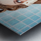 Gorgeous pin-up woman holding large cleaning peg Metal print