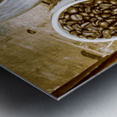 Roasted coffee beans in kettle and cup Metal print