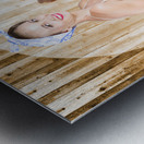 Female breakfast waiter with hot toast in toaster Metal print