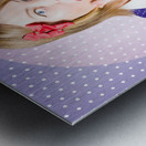 Surprised pin-up woman in purple polka dot dress Metal print