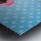 Happy 60s pinup housewife on blue ironing board Metal print