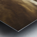 Woman walking dog on stormy beach Metal print