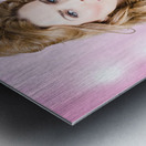 Beautiful brunette girl with 50s pinup hairstyle Metal print