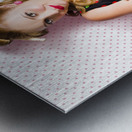 Pretty Retro Cleaning Lady On Polka Dot Background Metal print