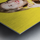 Retro pin up girl chatting on banana telephone Metal print