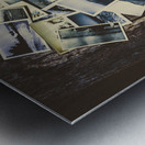 Heart-shaped instant photographs on wooden background Metal print