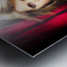 Red curtain theatre performance under spotlight Metal print