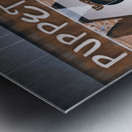 Vintage pinup girl inside a puppet show booth Metal print