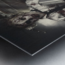 Dead zombie business woman catching ghost train Metal print