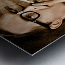 Vintage business man smoking money in success Metal print