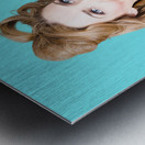 Blonde girl holding windmill fan. Natural energy Metal print