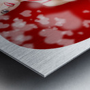 Beautiful woman holding blank love heart sign Metal print