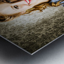 Smiling Young Vintage Girl Taking Polaroid Photo Metal print