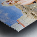 Traveling Tourist With Suitcase On Beach Vacation Metal print