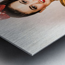 Vintage portrait of a pin-up model with skateboard Metal print