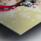 Photographer taking photos with retro film camera Metal print