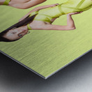 Spring fashion. Young girl in retro green dress Metal print