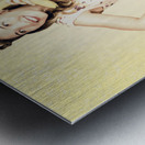 Funny pin-up model in conversation on banana phone Metal print