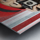 Pin-up photographer in 40s fashion holding camera Metal print