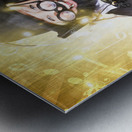 Man listening to FM radio broadcast with headphone Metal print