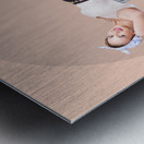 Strong pinup girl doing fitness exercises Metal print